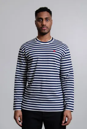 Long Sleeve Striped Emblem Tee Blue/White/Red T164