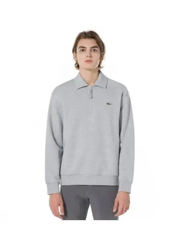 Men s Tennis Half Zip Up Collar T Shirt Melange Gray