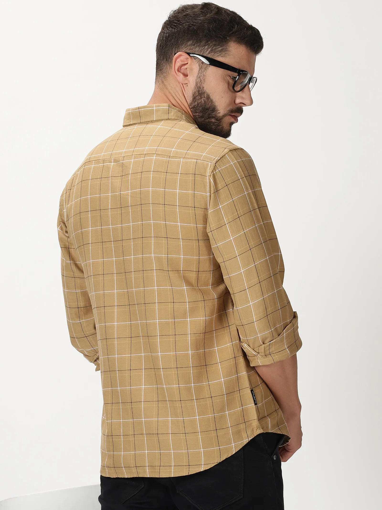 MEN'S BEIGE CHECKS SLIM FIT SHIRT