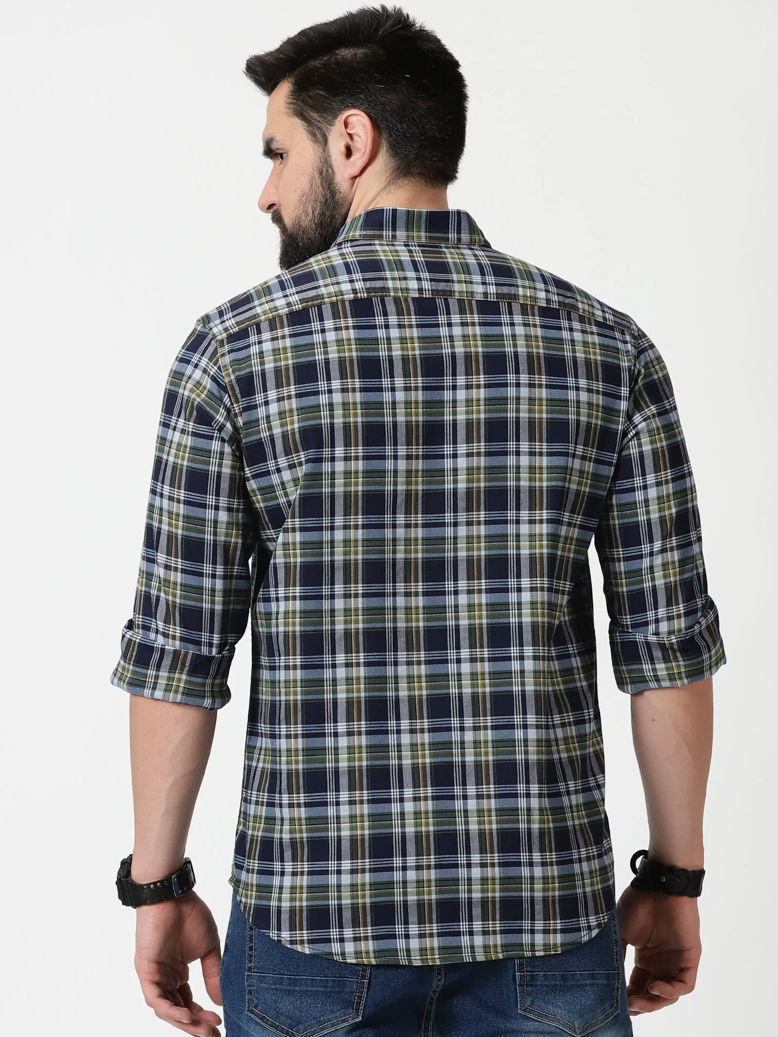 MEN'S GREEN CHECKS SLIM FIT SHIRT