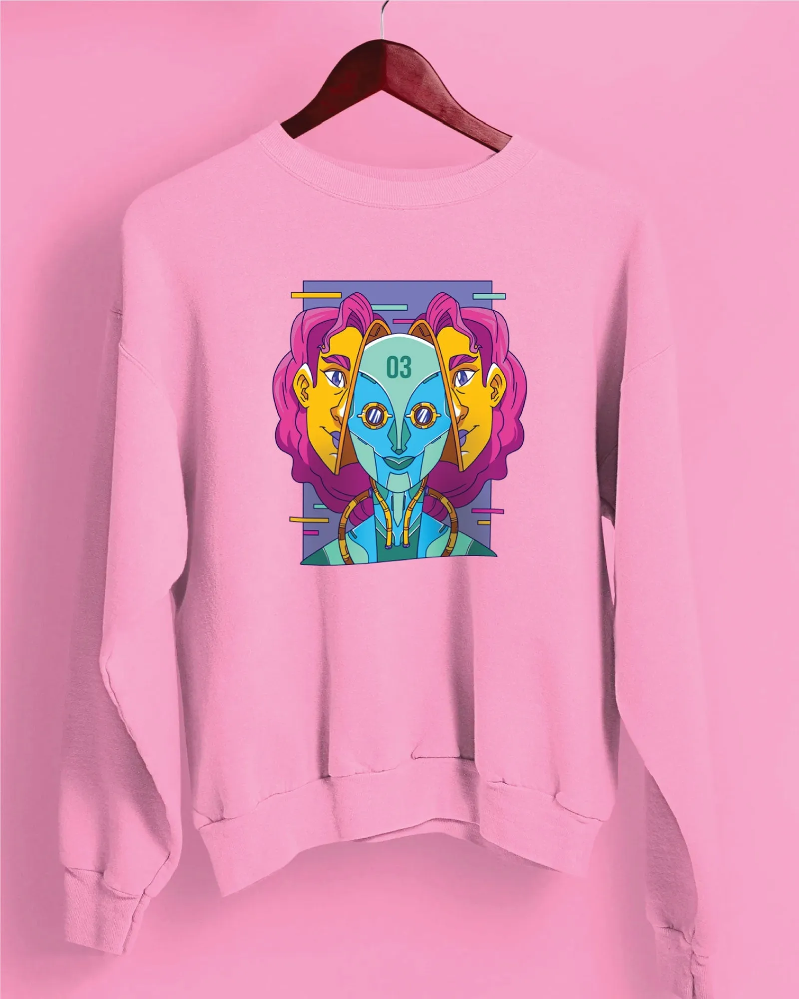 Psychedelic Alien Drop Shoulder Sweatshirt: Baby Pink