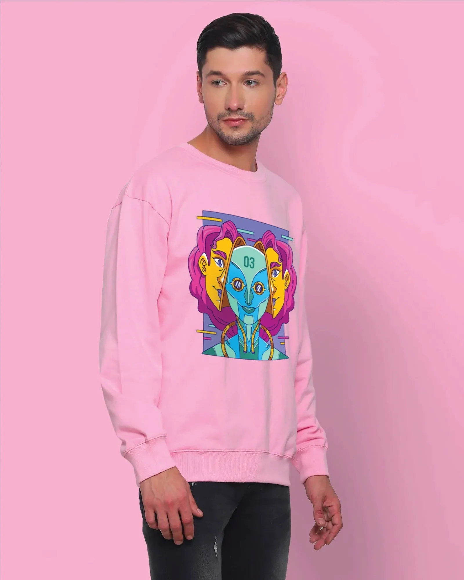 Psychedelic Alien Drop Shoulder Sweatshirt: Baby Pink