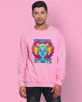 Psychedelic Alien Drop Shoulder Sweatshirt: Baby Pink