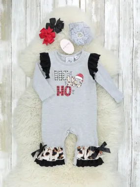 "HO HO HO" Leopard Ruffle Romper