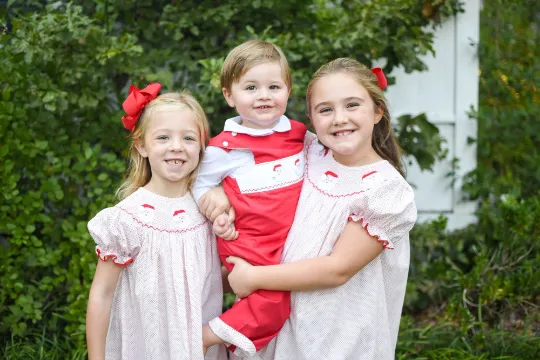 Santa Smocked Dress in red polka dot