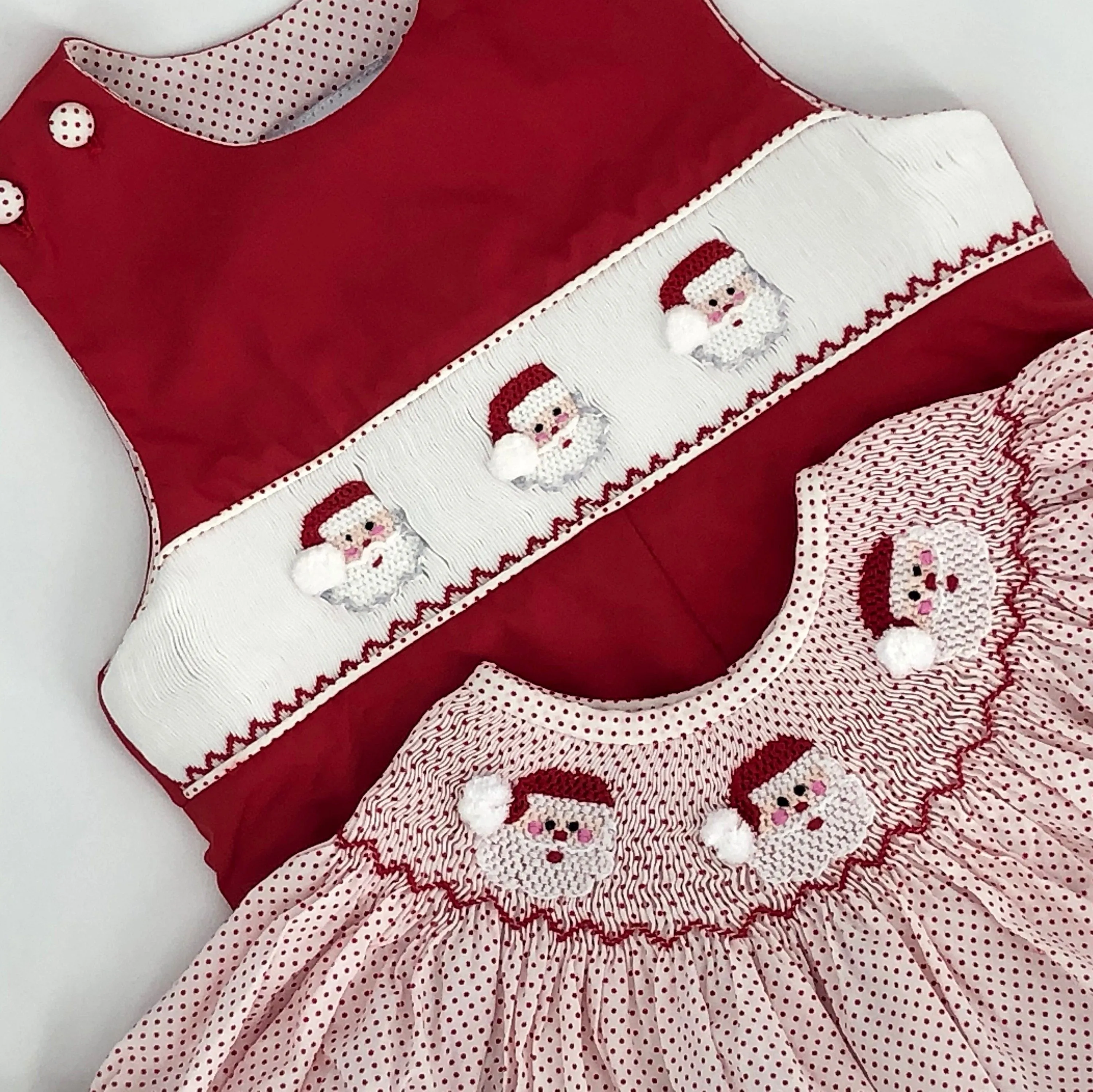 Santa Smocked Dress in red polka dot