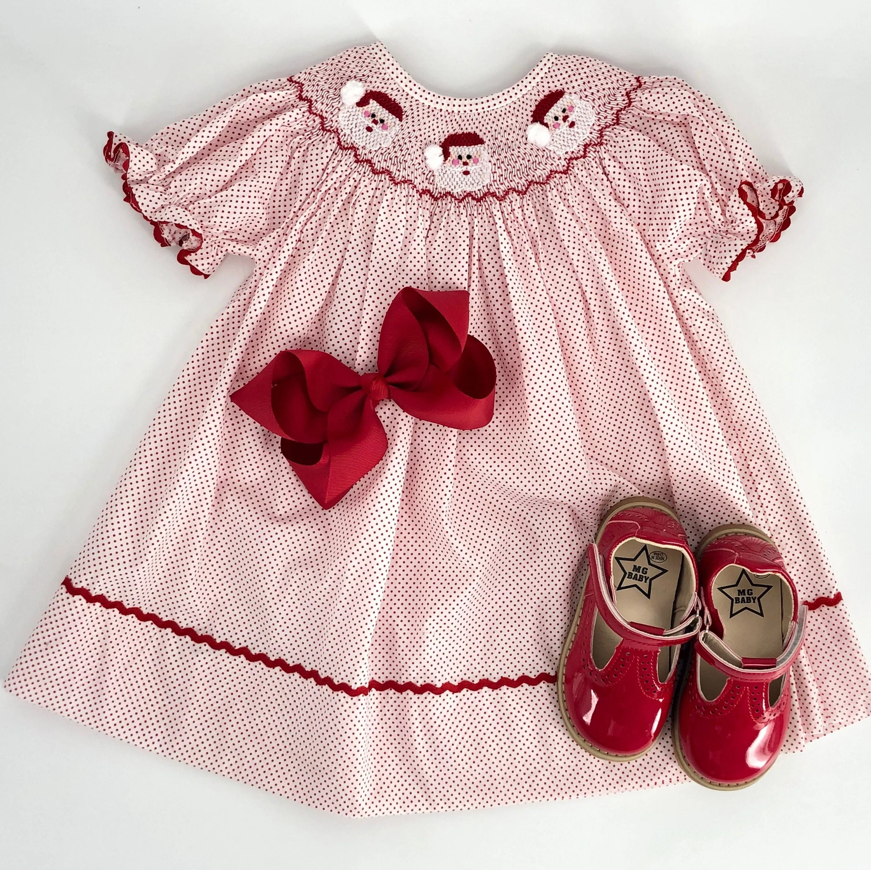 Santa Smocked Dress in red polka dot