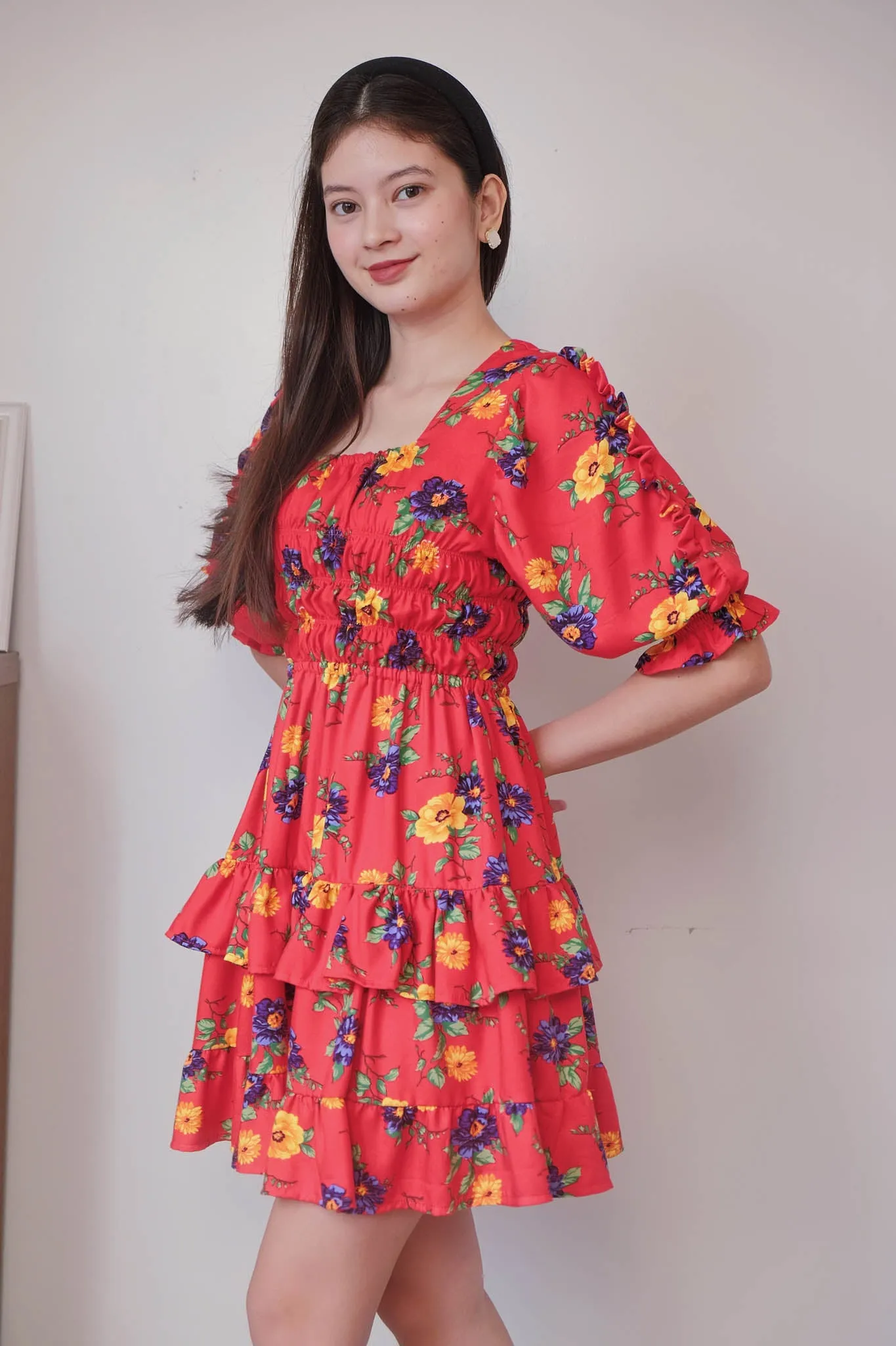 Sarah mini dress - red floral