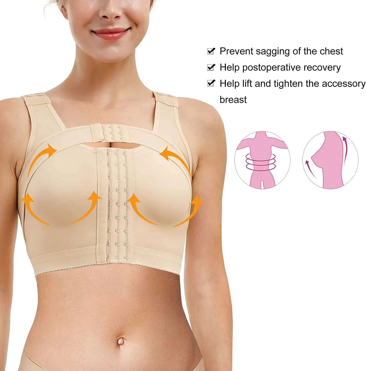 SCSTAR Post-Surgery Posture Corrector Front Closure Bra for Women