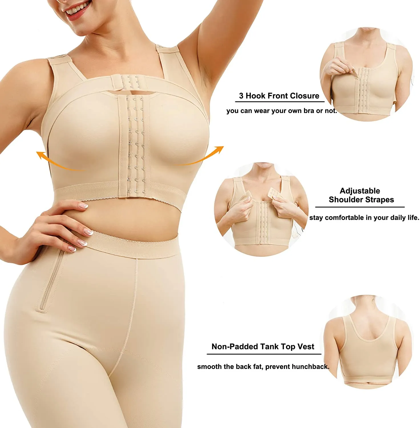 SCSTAR Post-Surgery Posture Corrector Front Closure Bra for Women