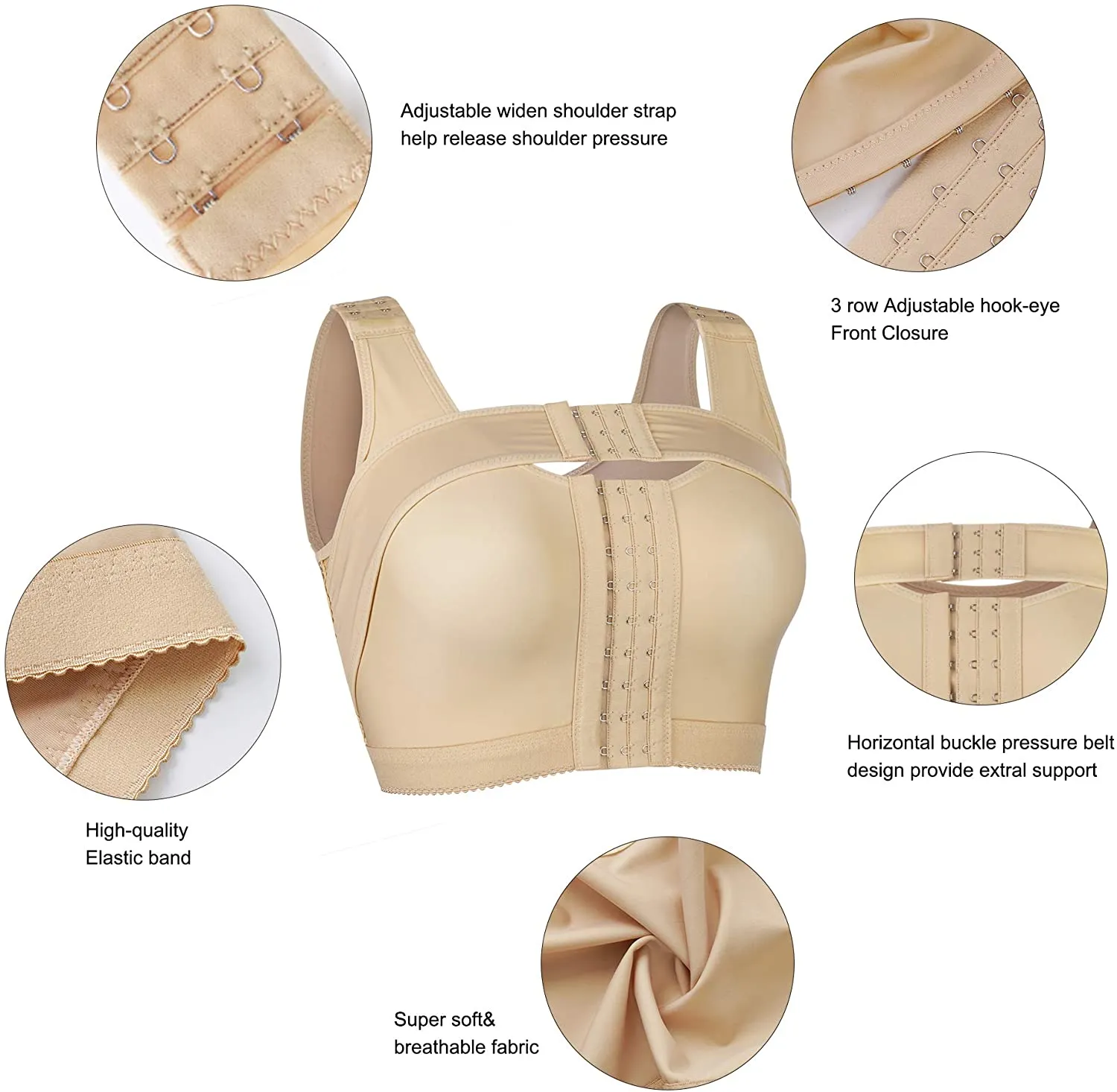 SCSTAR Post-Surgery Posture Corrector Front Closure Bra for Women