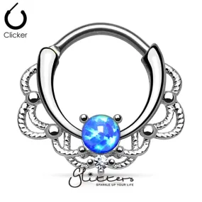 Single Blue Opal Lacey Decoration Septum Clicker Ring