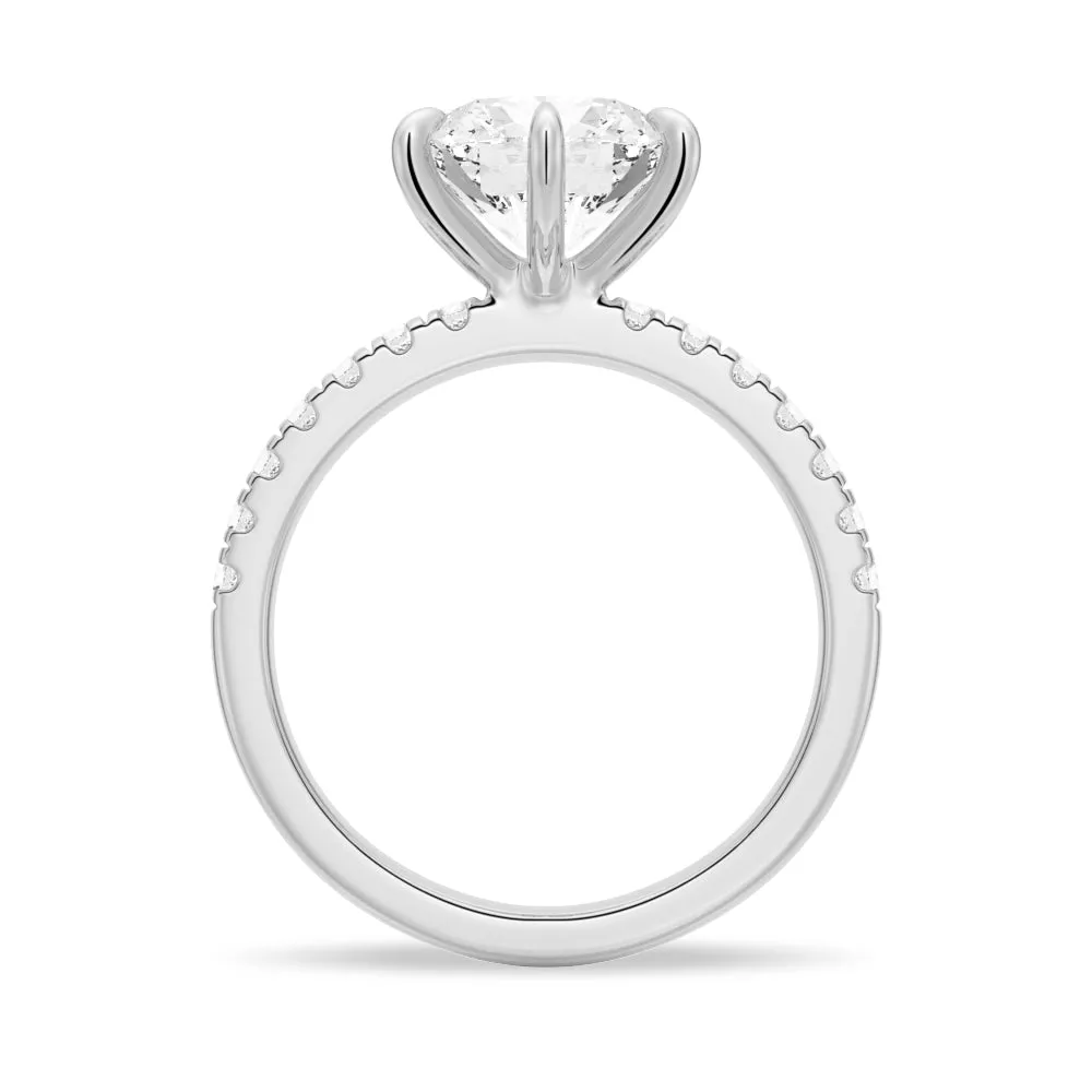 Six-Prong French Pavé Round Cut Engagement Ring