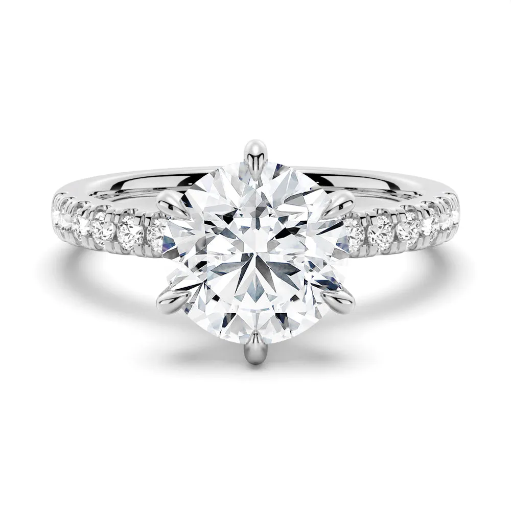 Six-Prong French Pavé Round Cut Engagement Ring