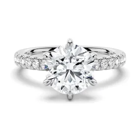 Six-Prong French Pavé Round Cut Engagement Ring