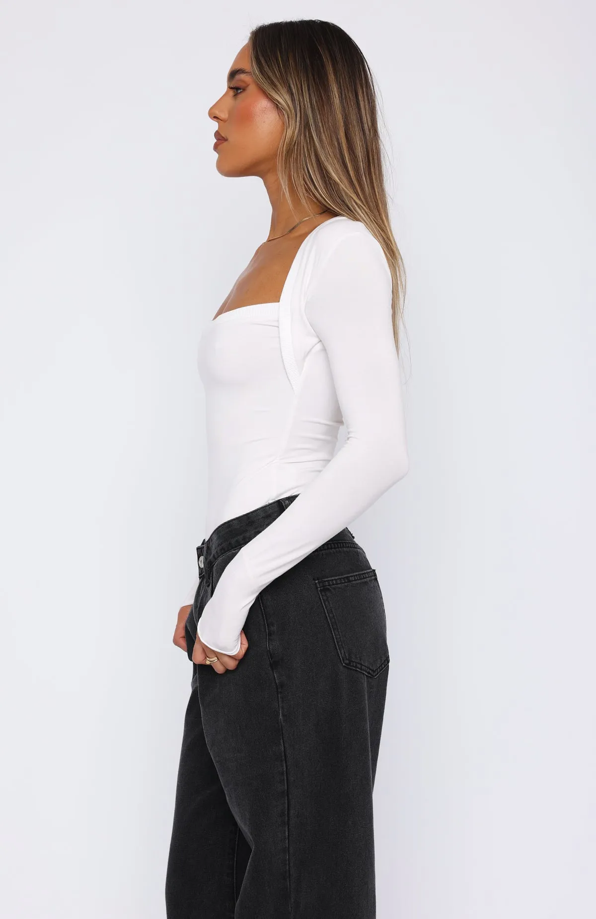 Straight Up Long Sleeve Bodysuit White