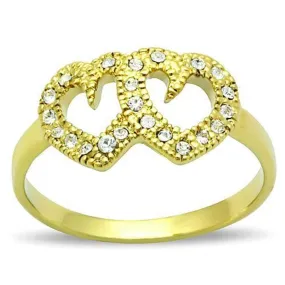 WildKlass Stainless Steel Heart Ring IP Gold Women Top Grade Crystal Clear