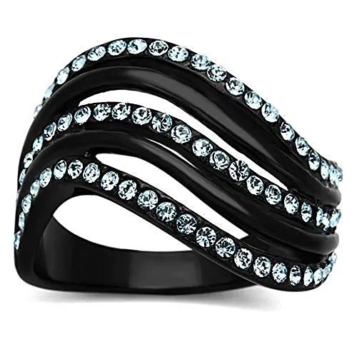 WildKlass Stainless Steel Pave Ring IP Black Women Top Grade Crystal Sea Blue