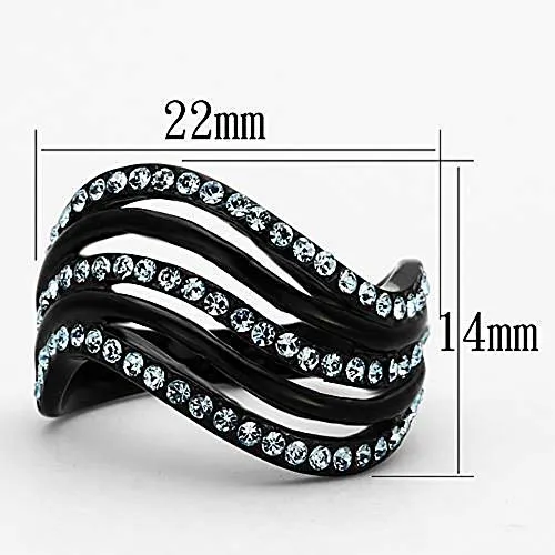 WildKlass Stainless Steel Pave Ring IP Black Women Top Grade Crystal Sea Blue