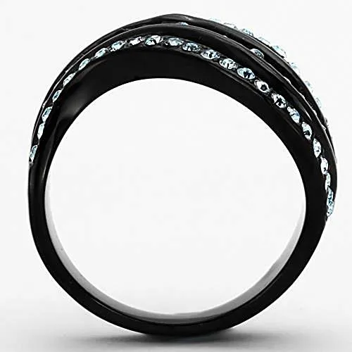 WildKlass Stainless Steel Pave Ring IP Black Women Top Grade Crystal Sea Blue