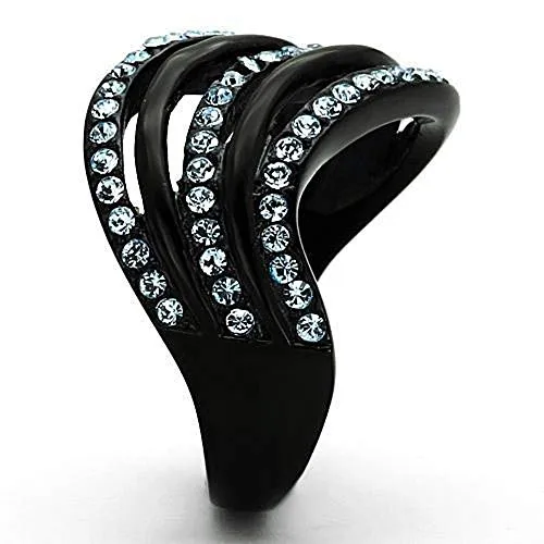 WildKlass Stainless Steel Pave Ring IP Black Women Top Grade Crystal Sea Blue