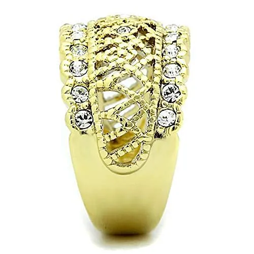 WildKlass Stainless Steel Pave Ring IP Gold Women Top Grade Crystal Clear