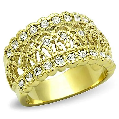 WildKlass Stainless Steel Pave Ring IP Gold Women Top Grade Crystal Clear