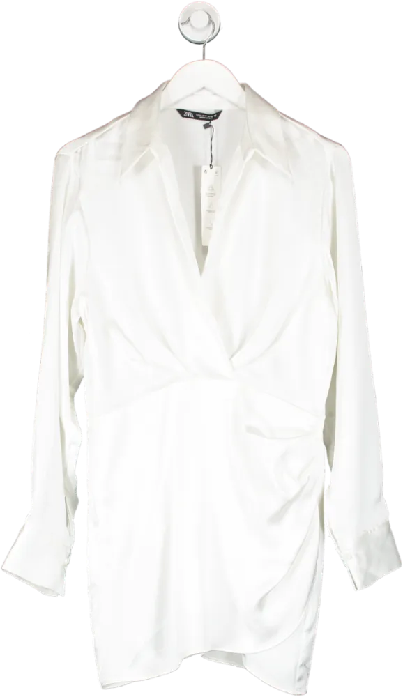 ZARA Cream Long Sleeve Satin Finish Dress UK M